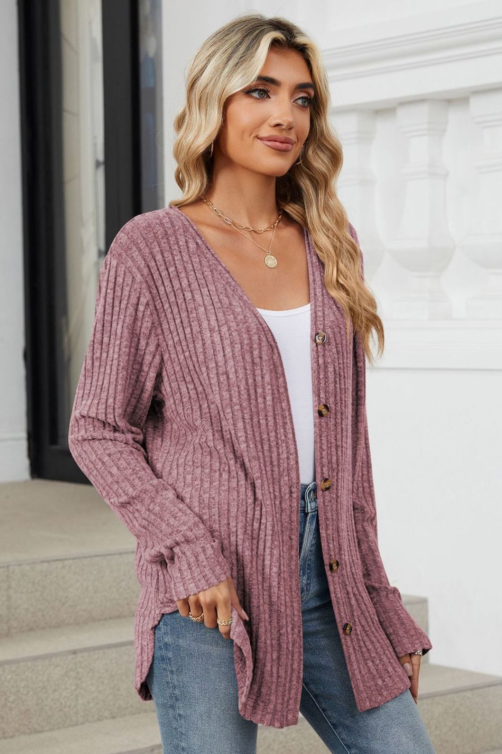 Kelly Ribbed Button Up Long Sleeve Cardigan