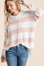 Isabella High-Low Striped Popcorn Hoodie Sweater