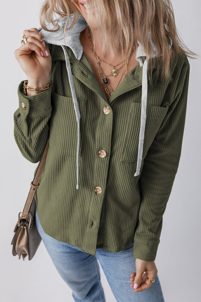 Lila Drawstring Button Up Hooded Jacket