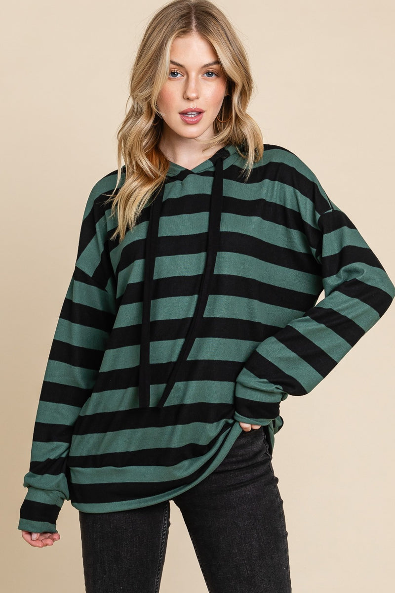 Regina Drawstring Striped Dropped Shoulder Hoodie