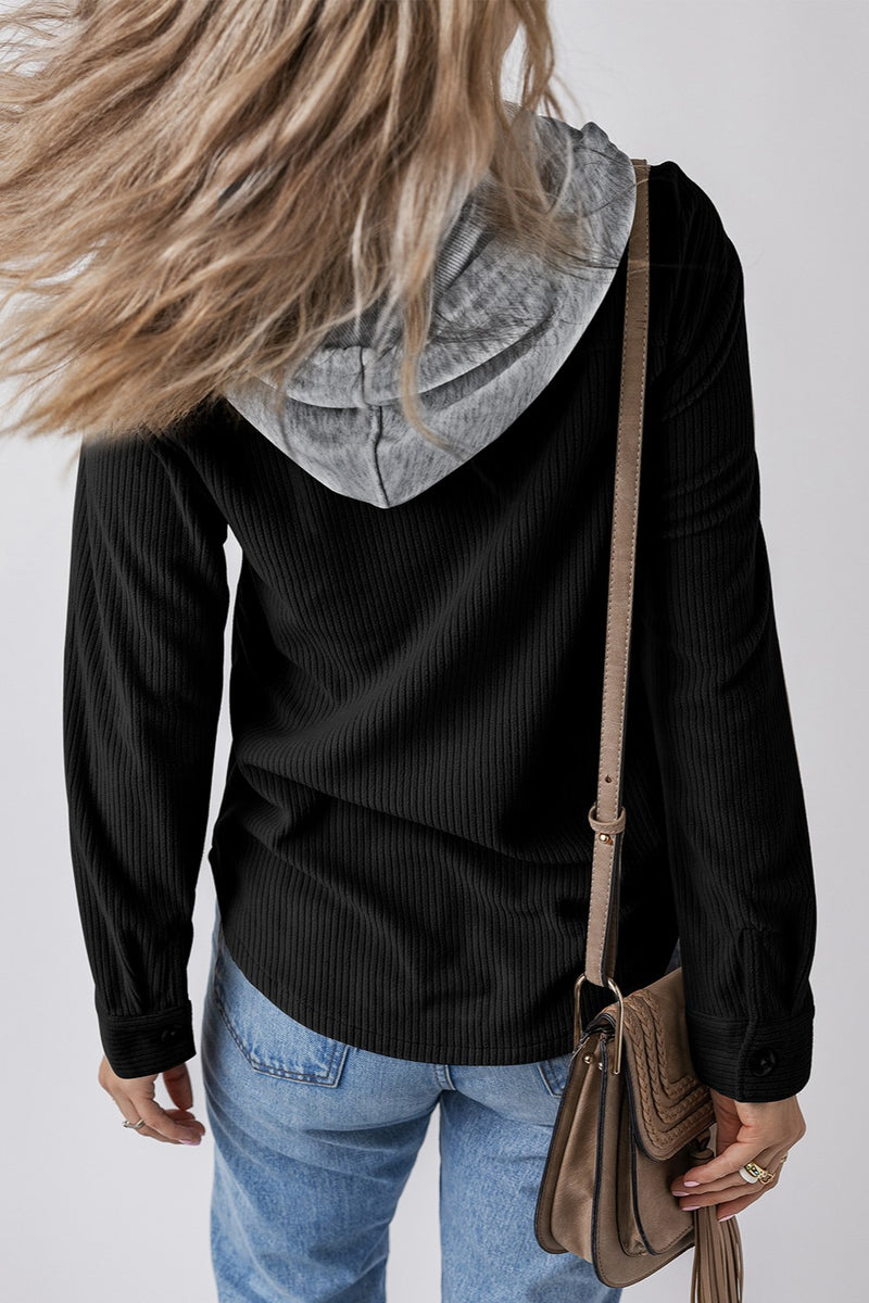 Lila Drawstring Button Up Hooded Jacket