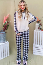 Avery Drawstring Hooded Top and Plaid Pants Lounge Set