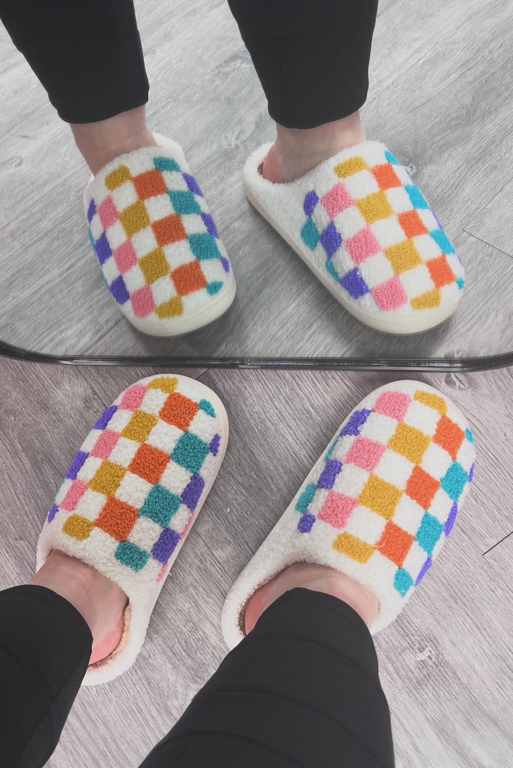 Checkered Plush Thermal Slippers