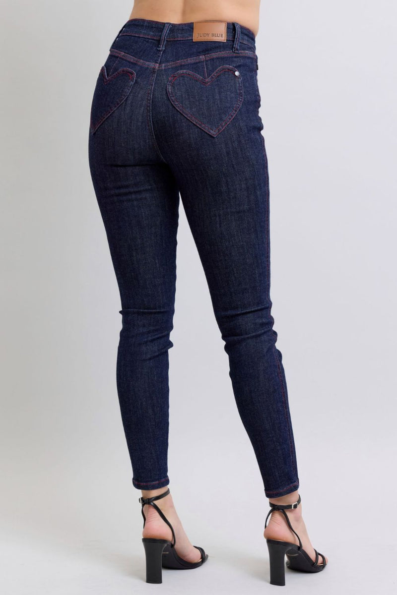 Love Heart Shaped Back Pockets Skinny Judy Blue Jeans