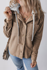 Lila Drawstring Button Up Hooded Jacket