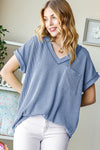 Becca Front Pocket Ribbed Top in Blue