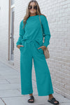Violet Textured Long Sleeve Top and Drawstring Pants Set