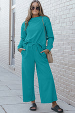 Violet Textured Long Sleeve Top and Drawstring Pants Set
