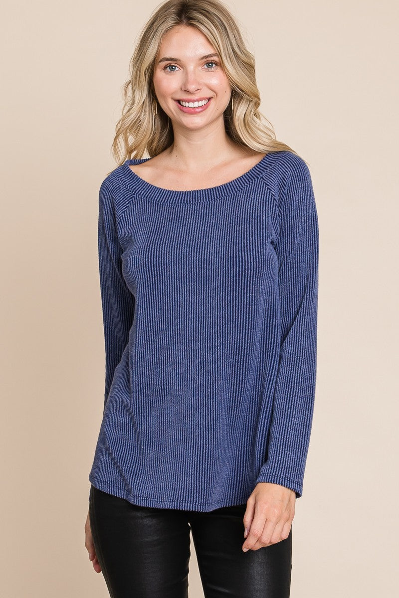 Justice Rib Texture Boat Neck Top