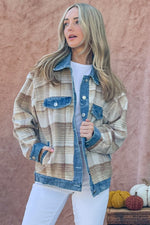 Maggie Washed Denim Detail Brushed Plaid Jacket