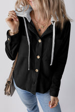 Lila Drawstring Button Up Hooded Jacket
