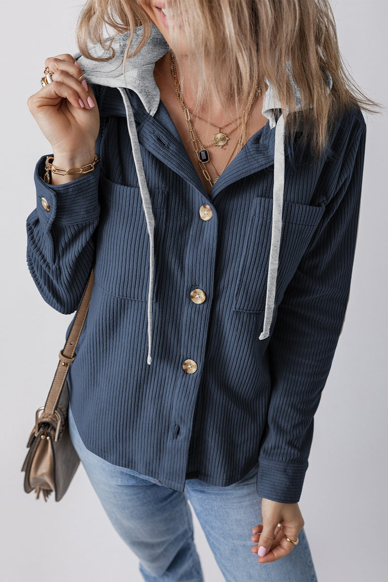 Lila Drawstring Button Up Hooded Jacket