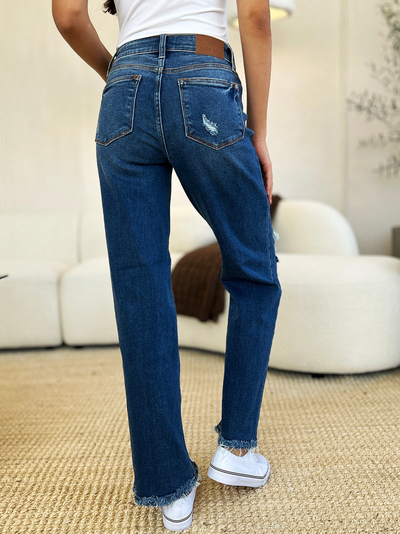 Denae Mid Rise Distressed Raw Hem Judy Blue Jeans