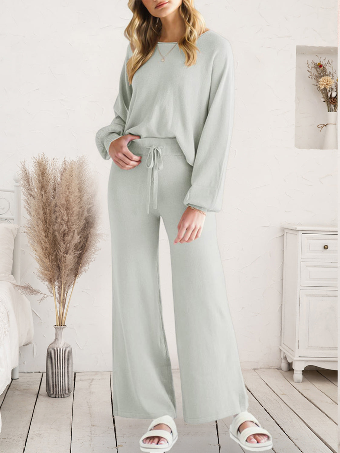 Maddie Long Sleeve Lounge Top and Drawstring Pants Set