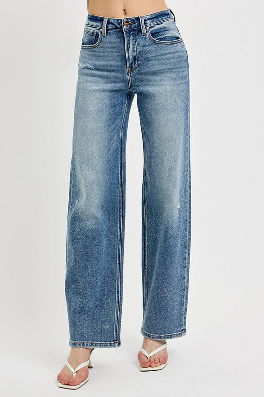 McKayla RISEN Distressed Wide Leg Jeans