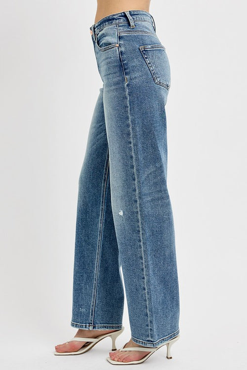 McKayla RISEN Distressed Wide Leg Jeans