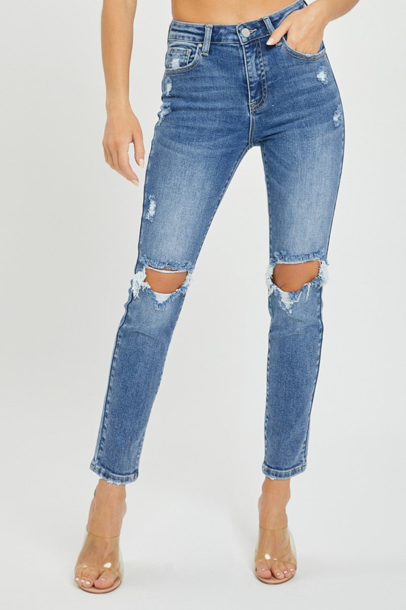 Braylee RISEN High Rise Knee Distressed Skinny Jeans