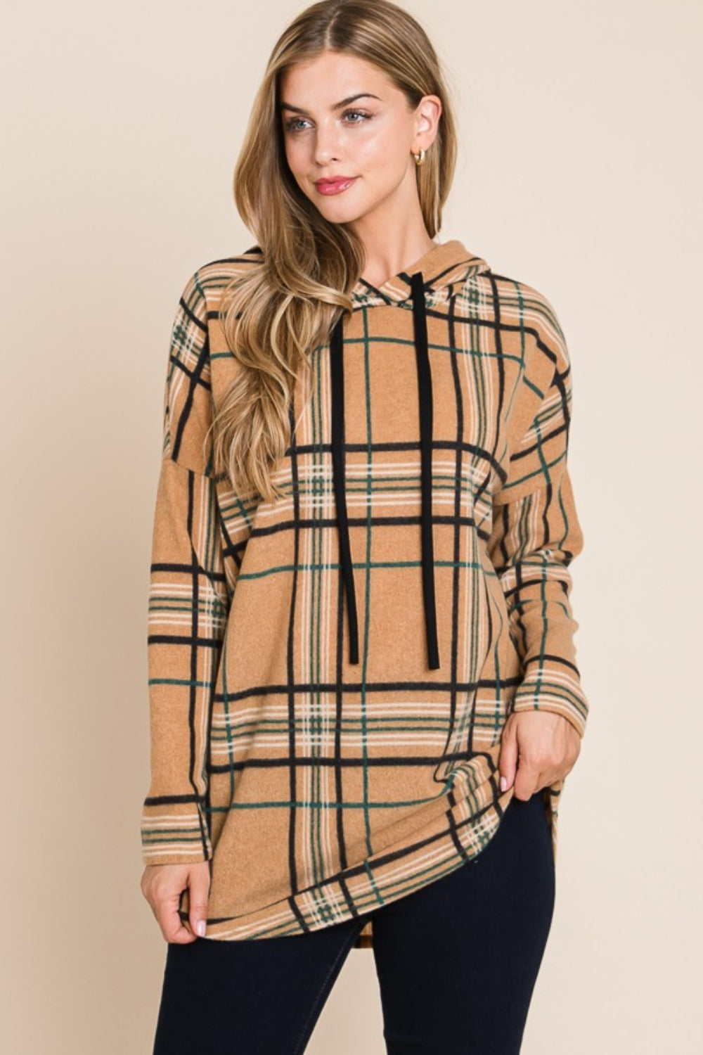 Riley Drawstring Plaid Hoodie