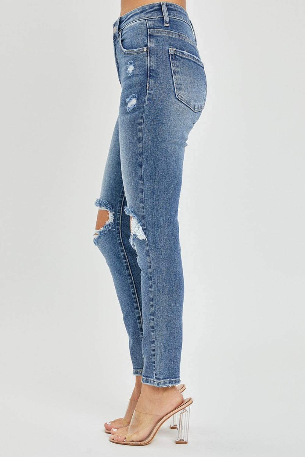 Braylee RISEN High Rise Knee Distressed Skinny Jeans