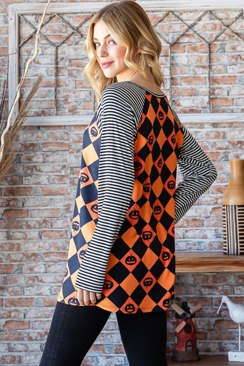 Penelope Checkered Contrast Striped Long Sleeve