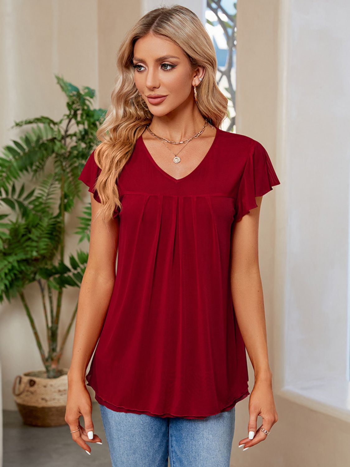 Mimi Ruched V-Neck T-Shirt