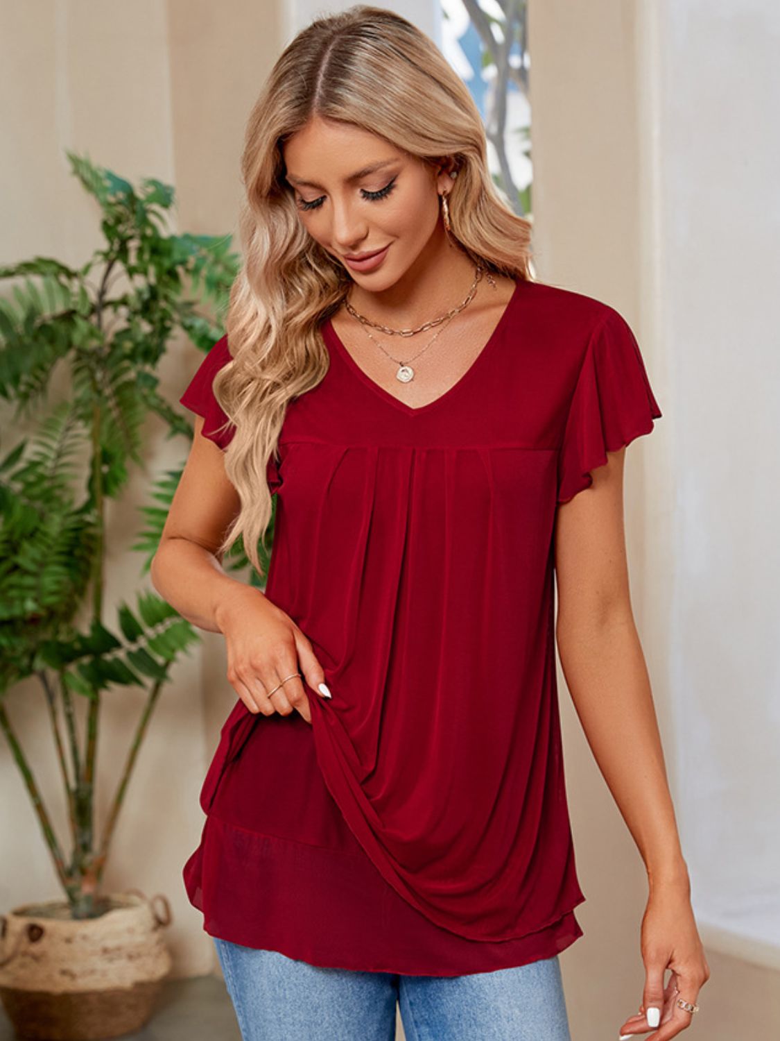 Mimi Ruched V-Neck T-Shirt