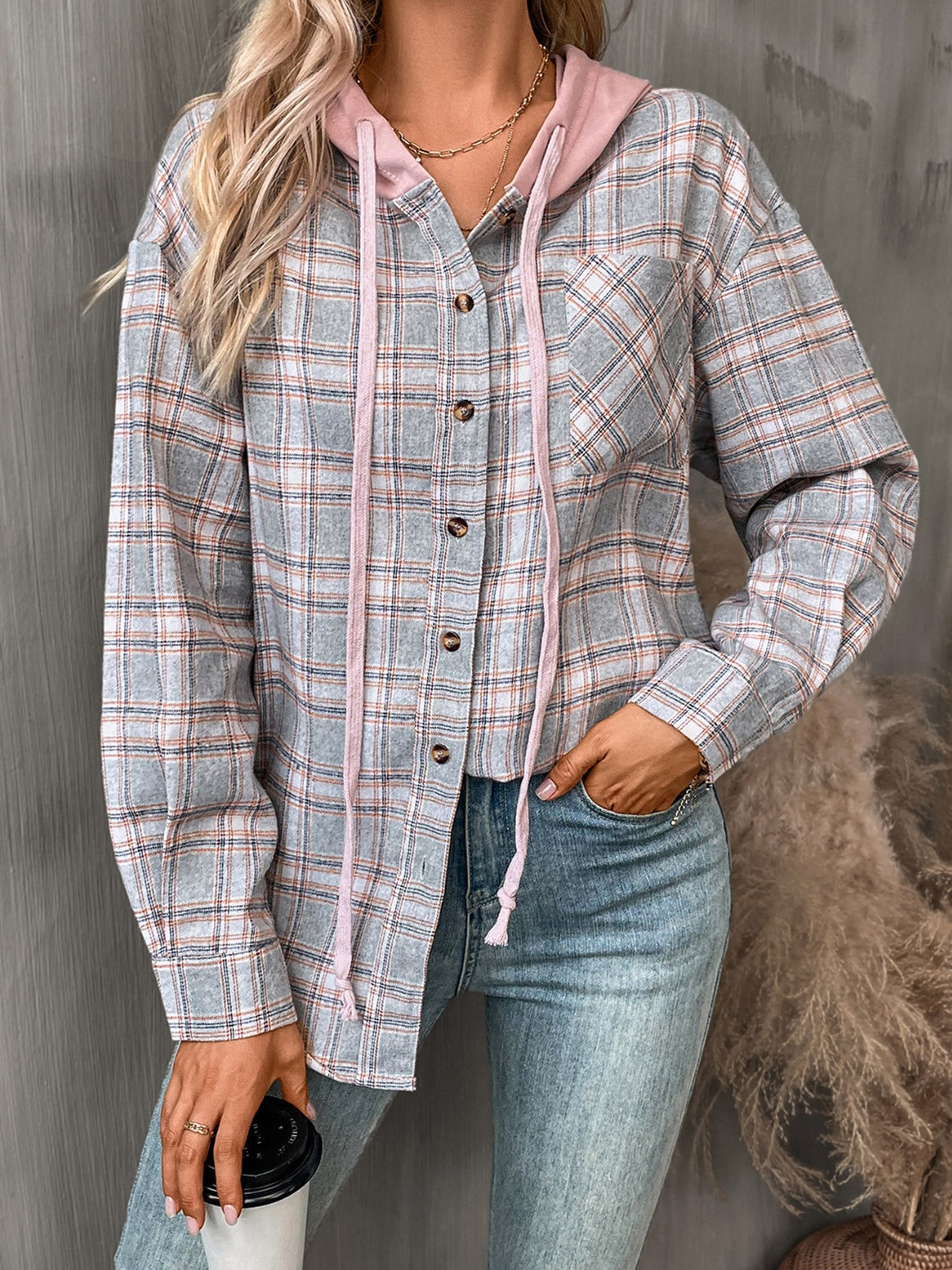 Lainey Plaid Long Sleeve Hooded Jacket