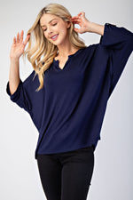 Luna Notched Three-Quarter Sleeve Blouse