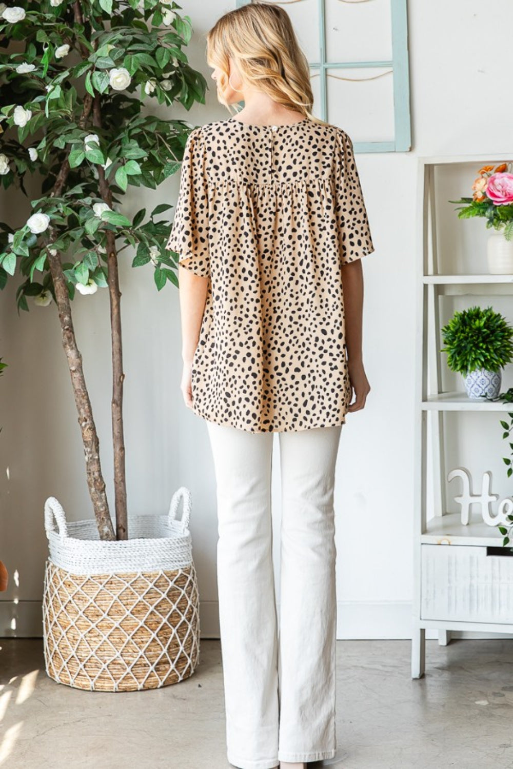 Animal Print Flutter Sleeve Blouse