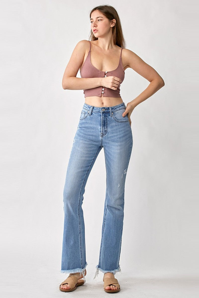 Penelope High Rise Frayed Hem Bootcut Risen Jeans