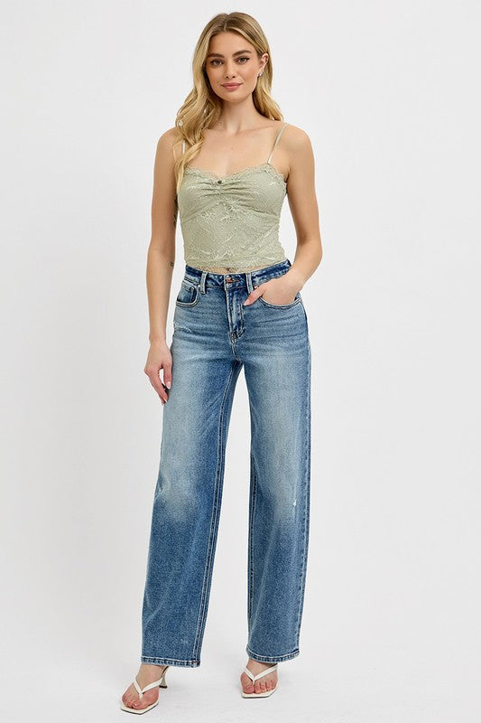 McKayla RISEN Distressed Wide Leg Jeans