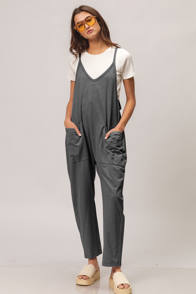 Rylee Washed Sleeveless Overalls with Front Pockets