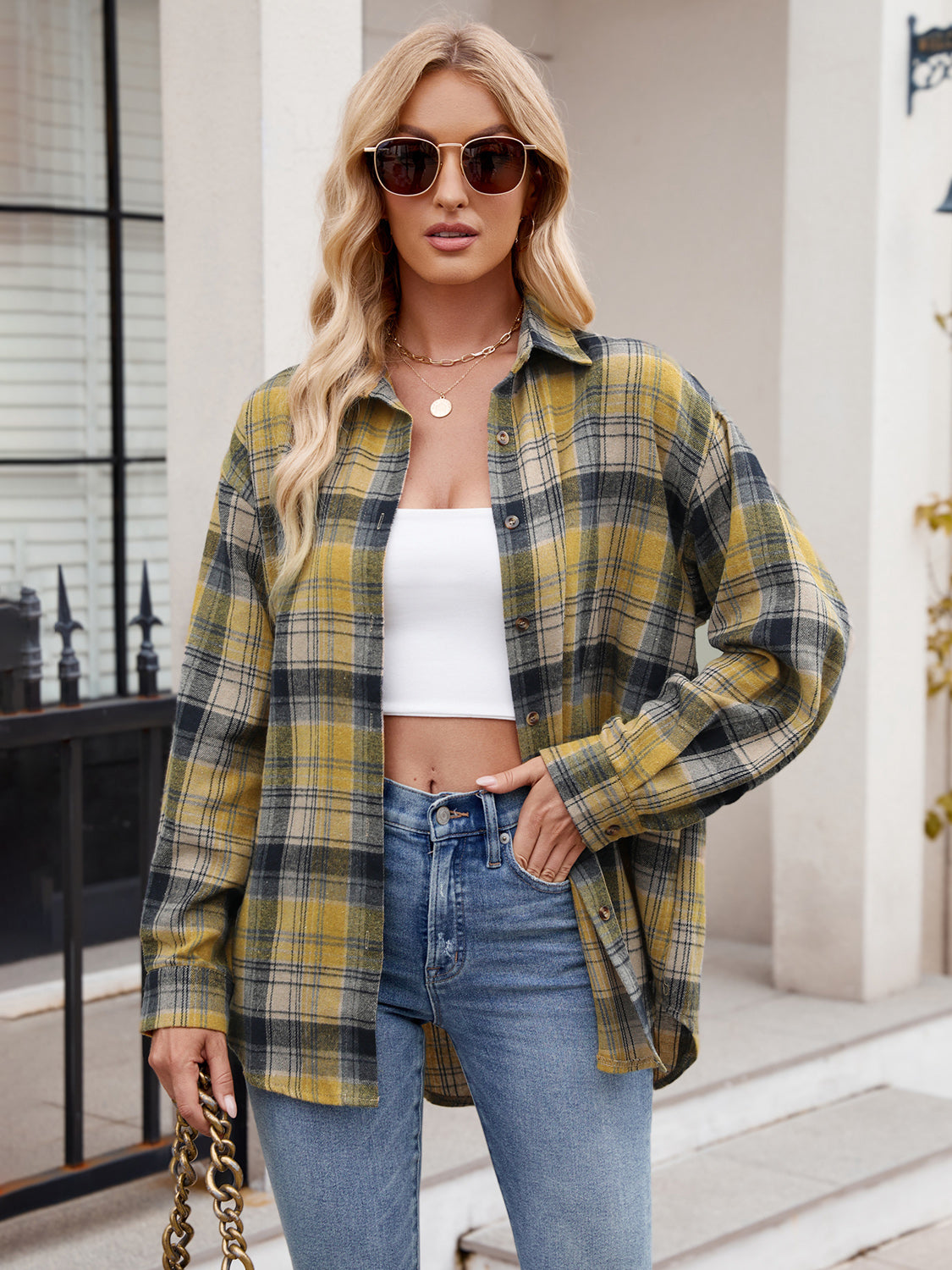 Gemma Pocketed Plaid Long Sleeve Shirt