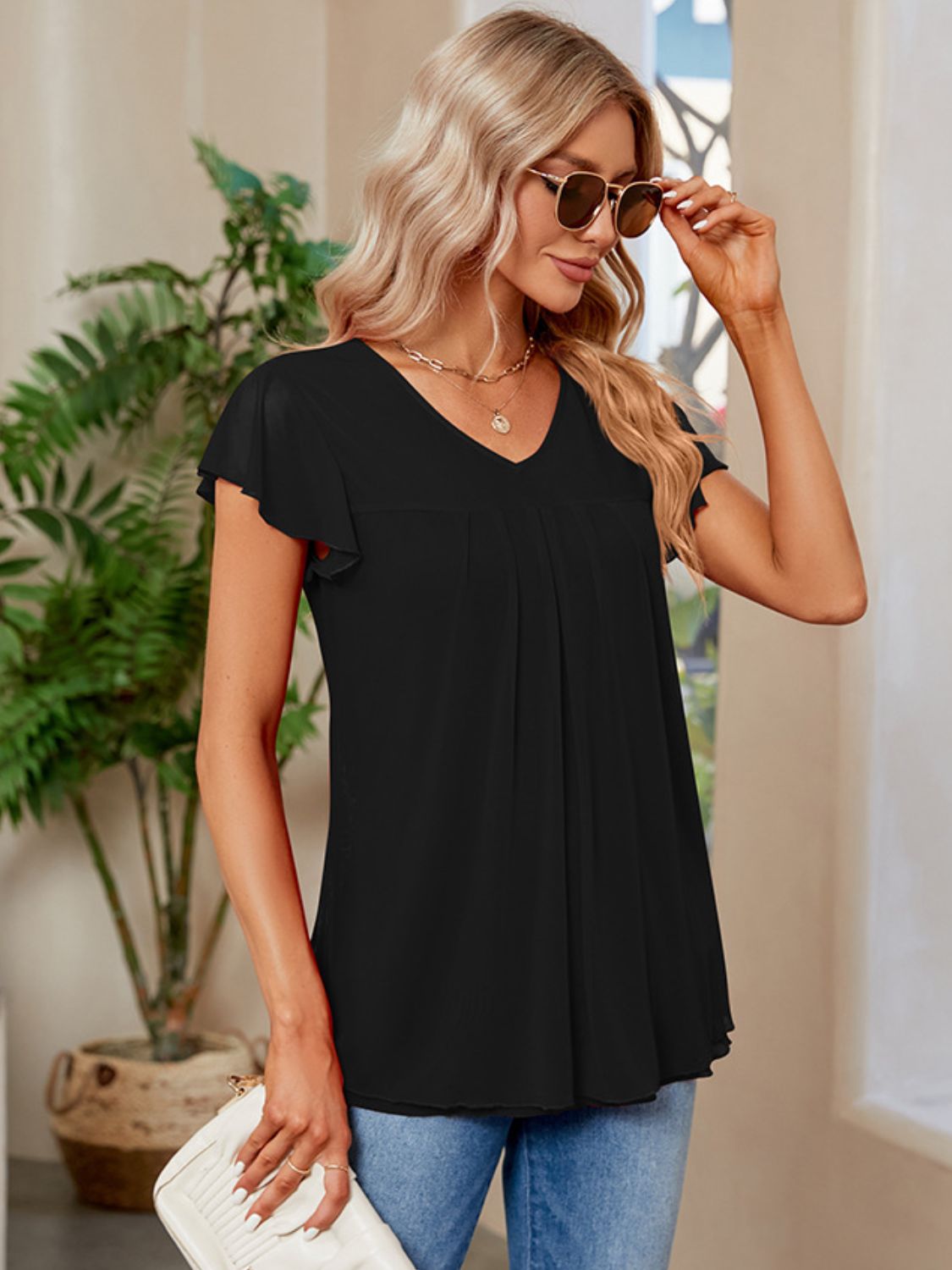 Mimi Ruched V-Neck T-Shirt