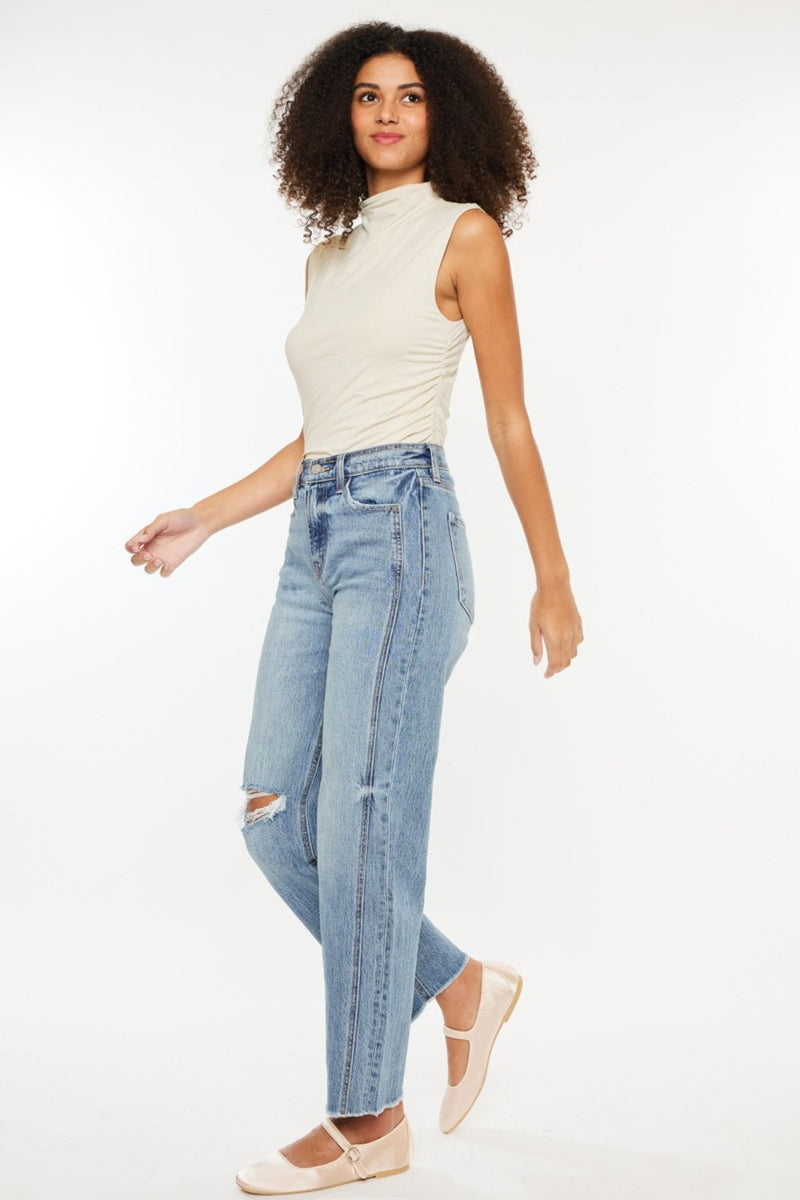 Leighton Kancan Ultra High Rise Distressed Straight Jeans