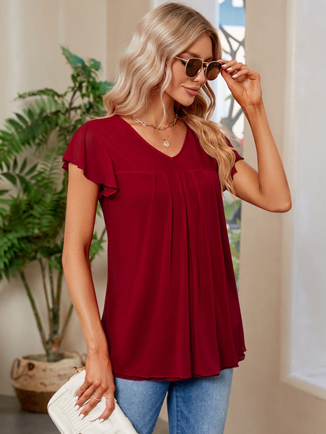 Mimi Ruched V-Neck T-Shirt