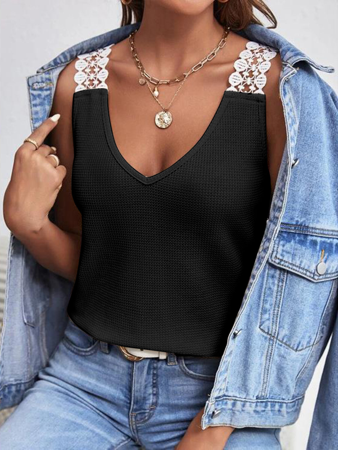 Sloane Lace Detail V-Neck Tank