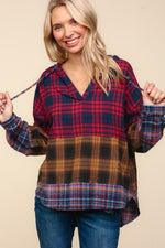 Serena Plaid Edge Cut Detail Hooded Top