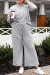 Violet Textured Long Sleeve Top and Drawstring Pants Set
