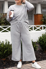 Violet Textured Long Sleeve Top and Drawstring Pants Set