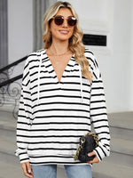 Miranda Drawstring Striped Long Sleeve Hoodie