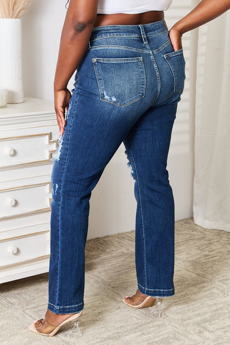 Bentley Mid Rise Hand Sand & Destroy Bootcut Judy Blue Jeans