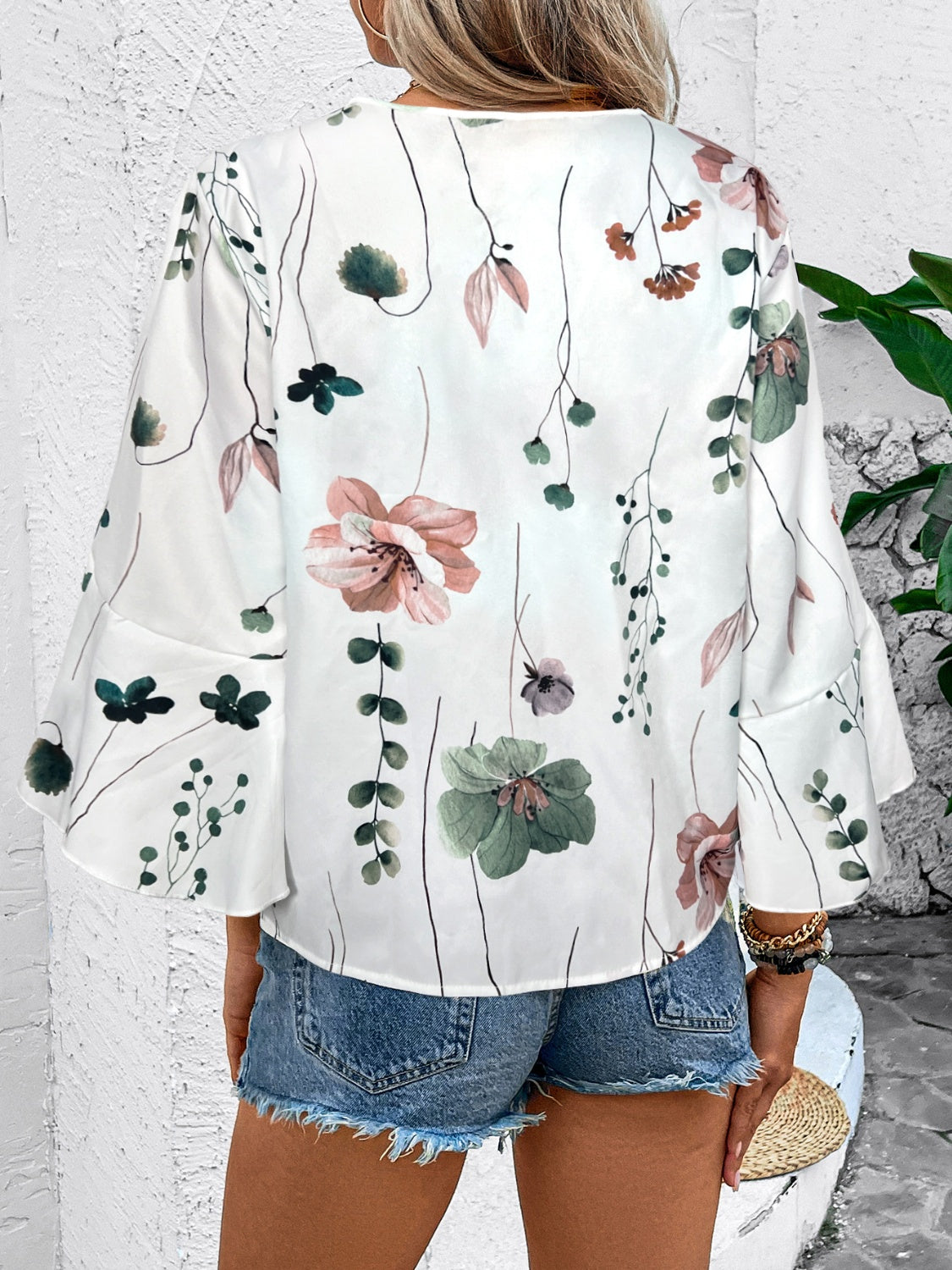 Rya Ruffled Printed V-Neck Blouse