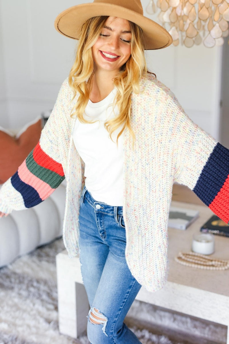 August Color Block Open Front Cardigan