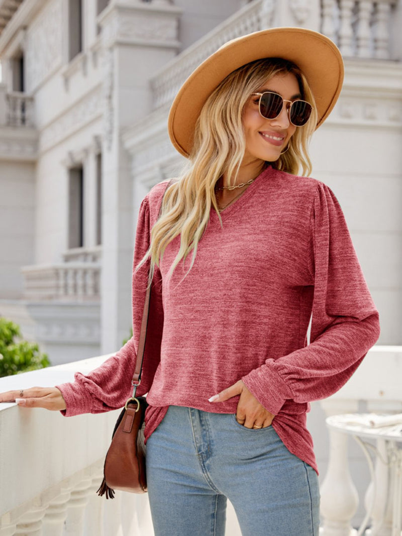 Addison Heathered V-Neck Long Sleeve