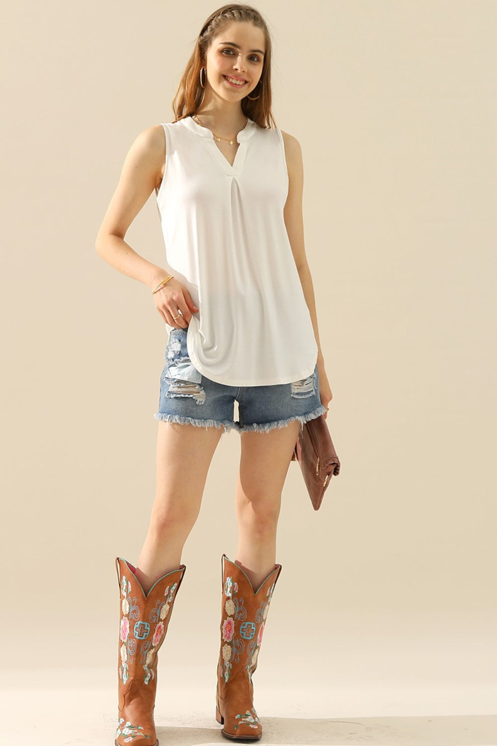 Cassie Notched Sleeveless Top