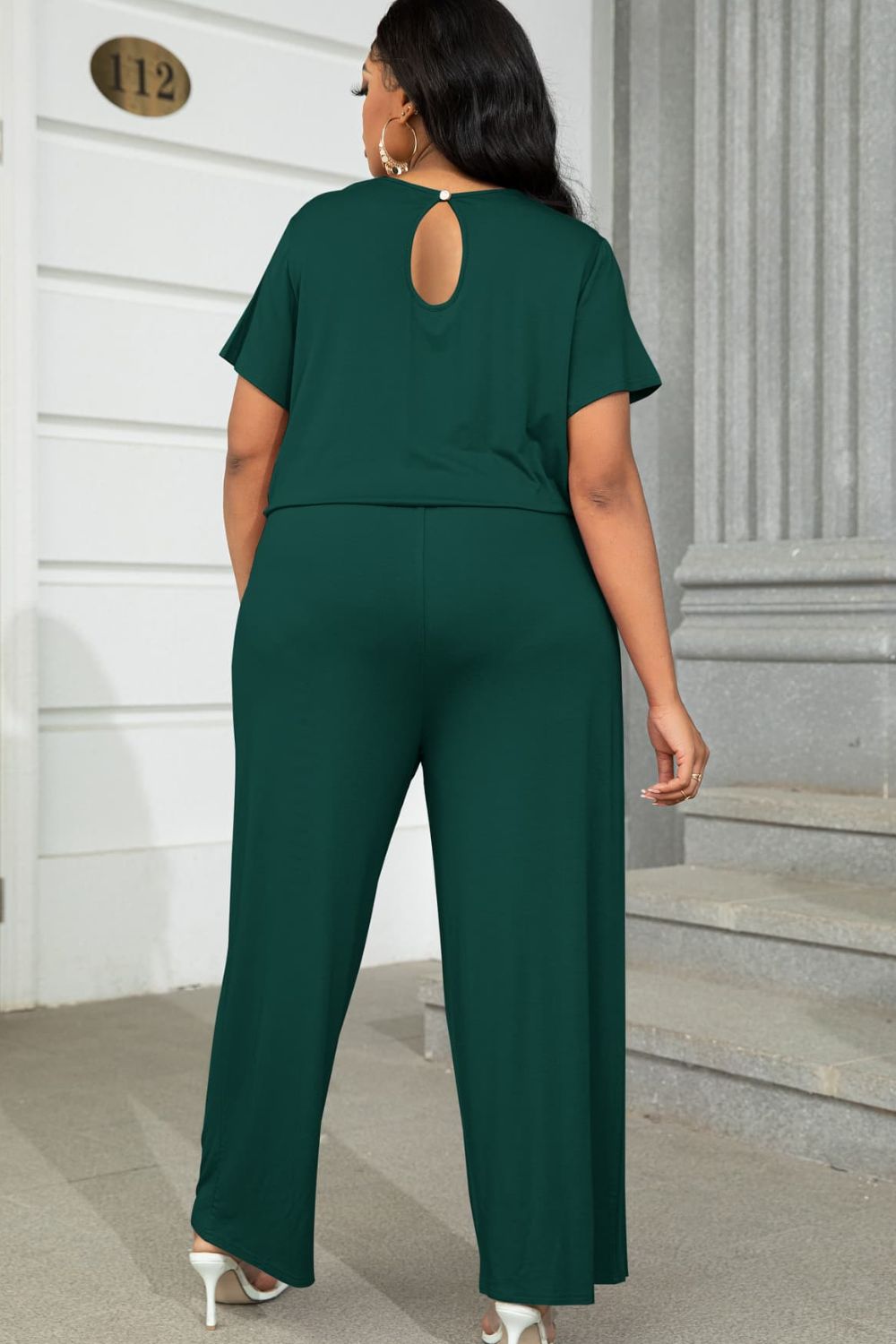 Emma Plus Size Drawstring Waist Short Sleeve Jumpsuit