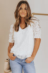 Lace V-Neck Flounce Sleeve Top