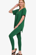 Blaine V-Neck Rolled T-Shirt and Leggings Lounge Set