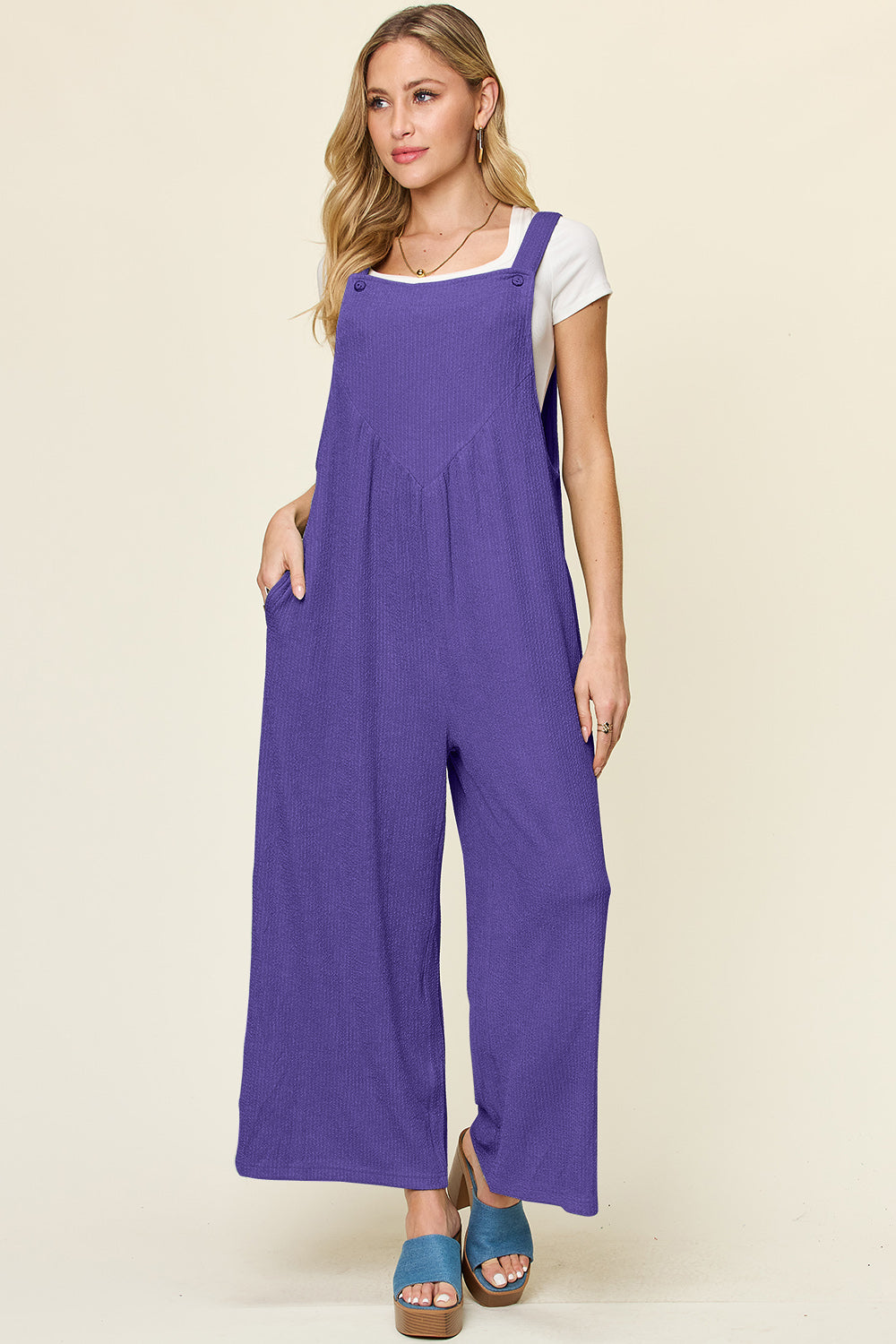 Tifanee Texture Sleeveless Wide Leg Overall